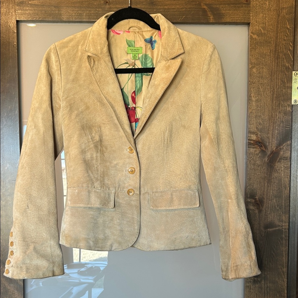 Tan 100% Leather Suede Blazer with Floral Lining